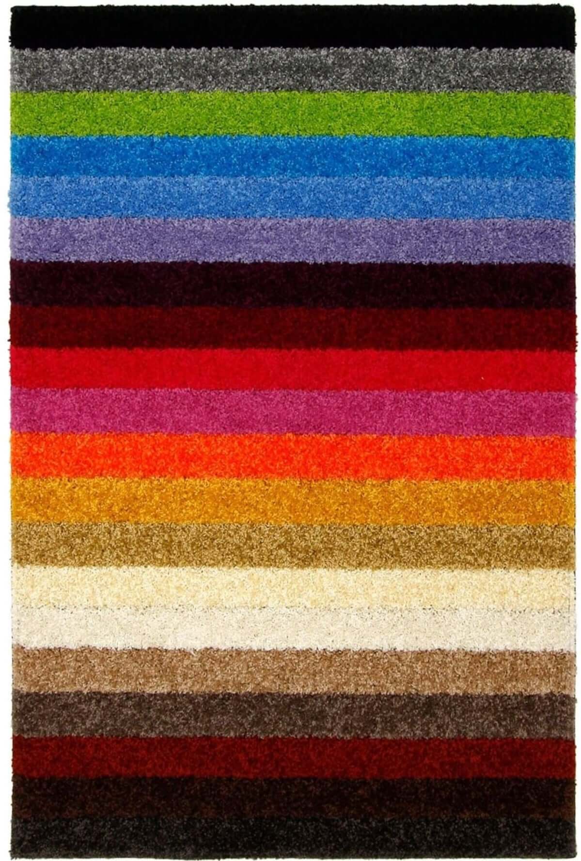 Machine Washable Stripe Design Rug in Rainbow Colours