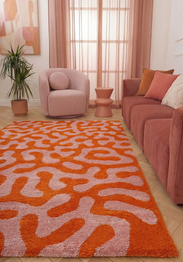 Joli Abstract Orange & Pink Plush Pile Rug
