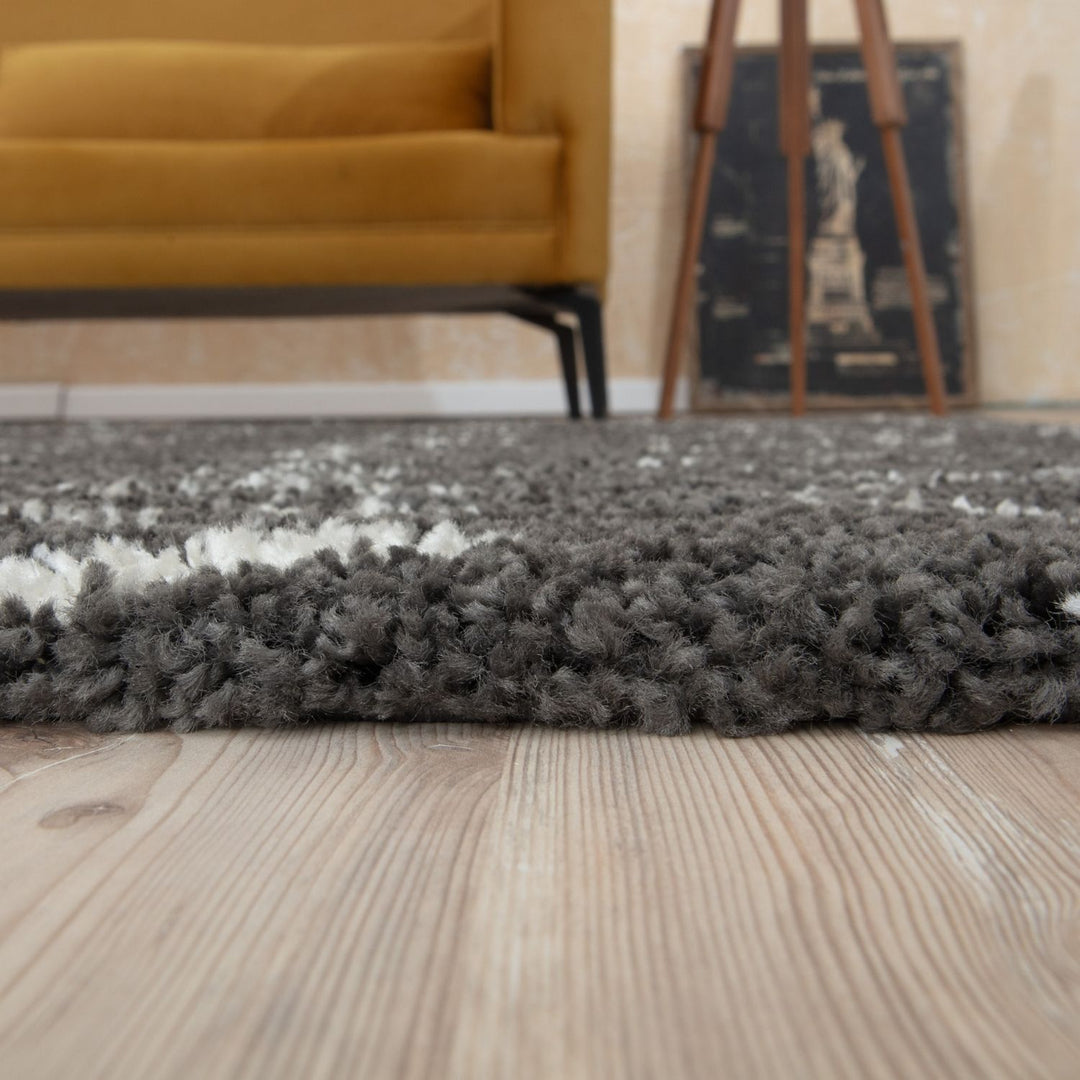 Moroccan dark grey shaggy rug non-shedding, pet-friendly, and easy to clean