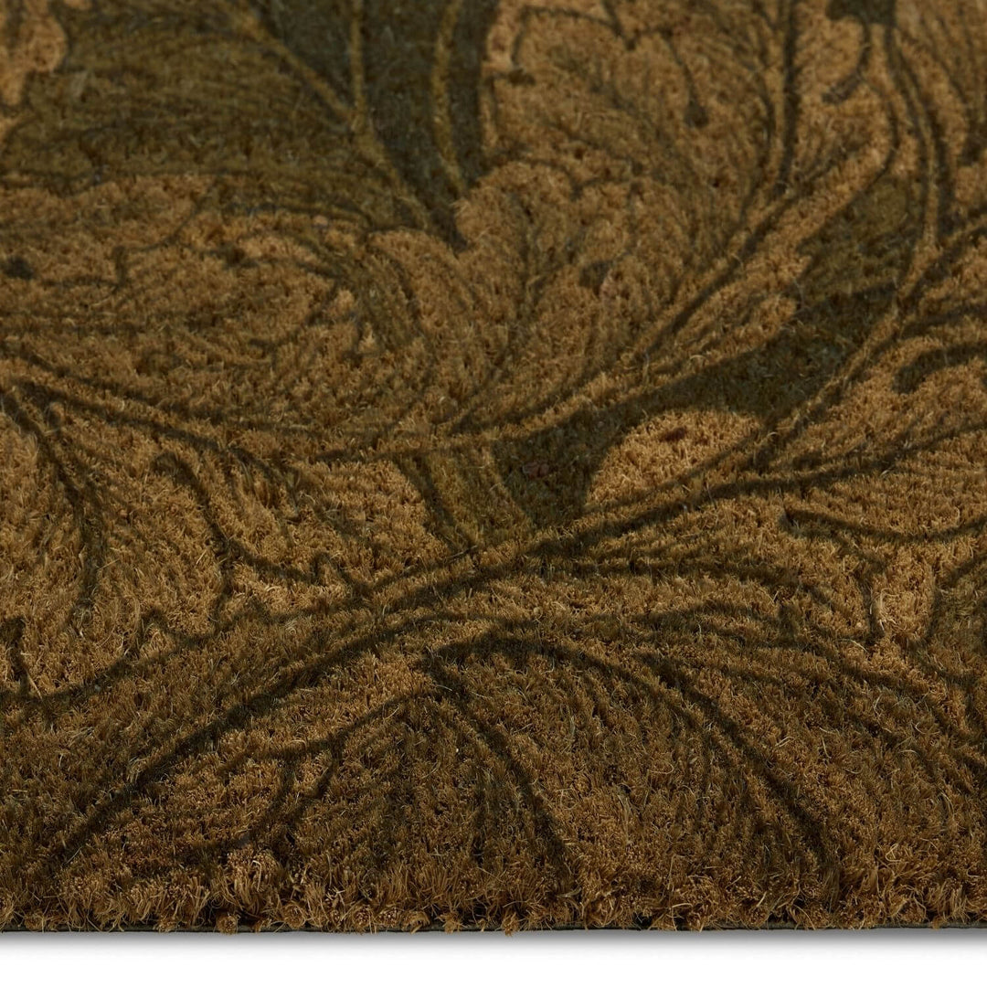 Close-up of a textured brown doormat with leaf patterns