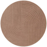 Round brown rug with wavy pattern on a white background