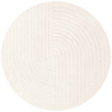 Round white rug with a subtle pattern on a white background
