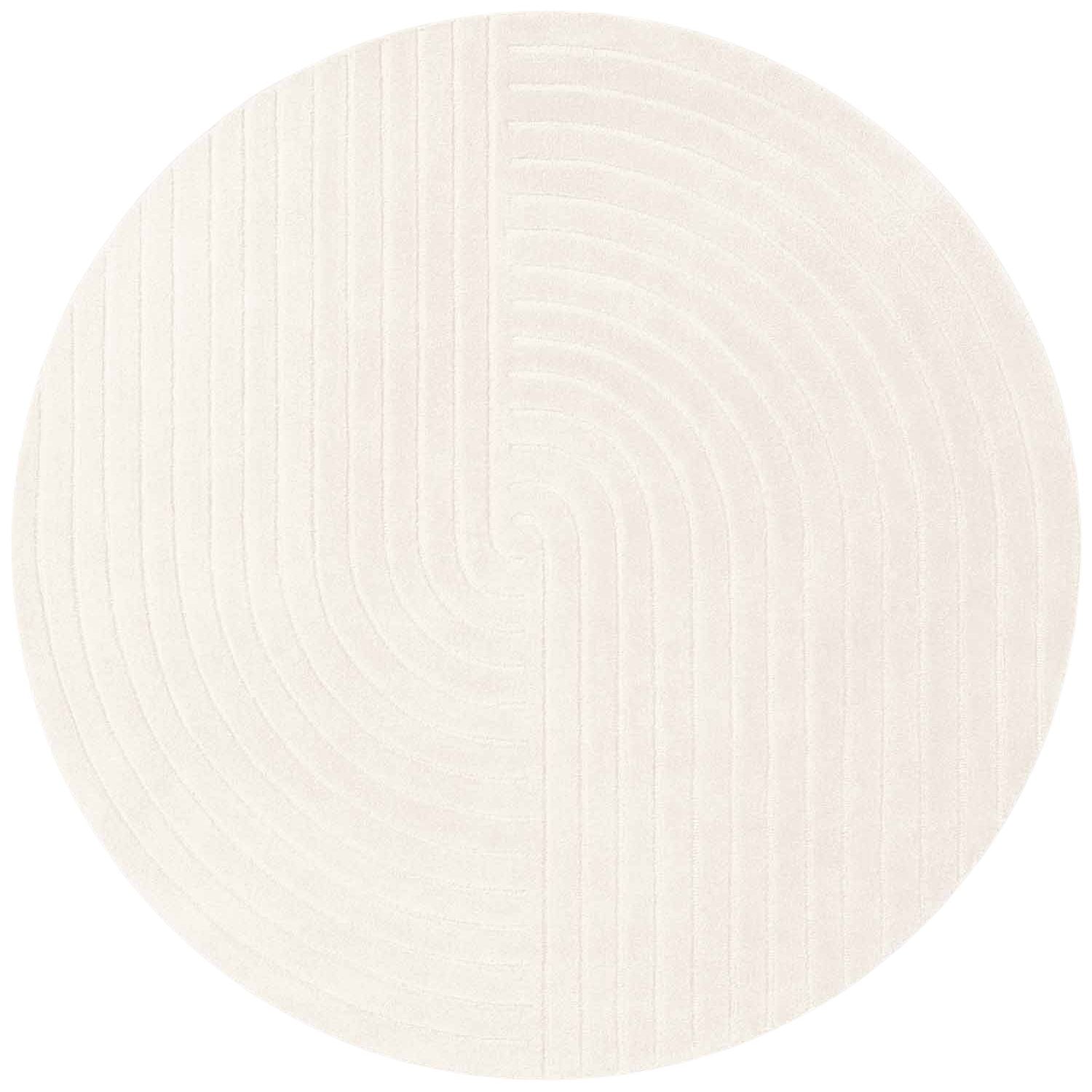 Round white rug with a subtle pattern on a white background