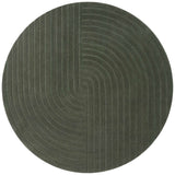 Round green rug with a textured pattern on a white background