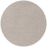 Round gray rug with a textured pattern on a white background