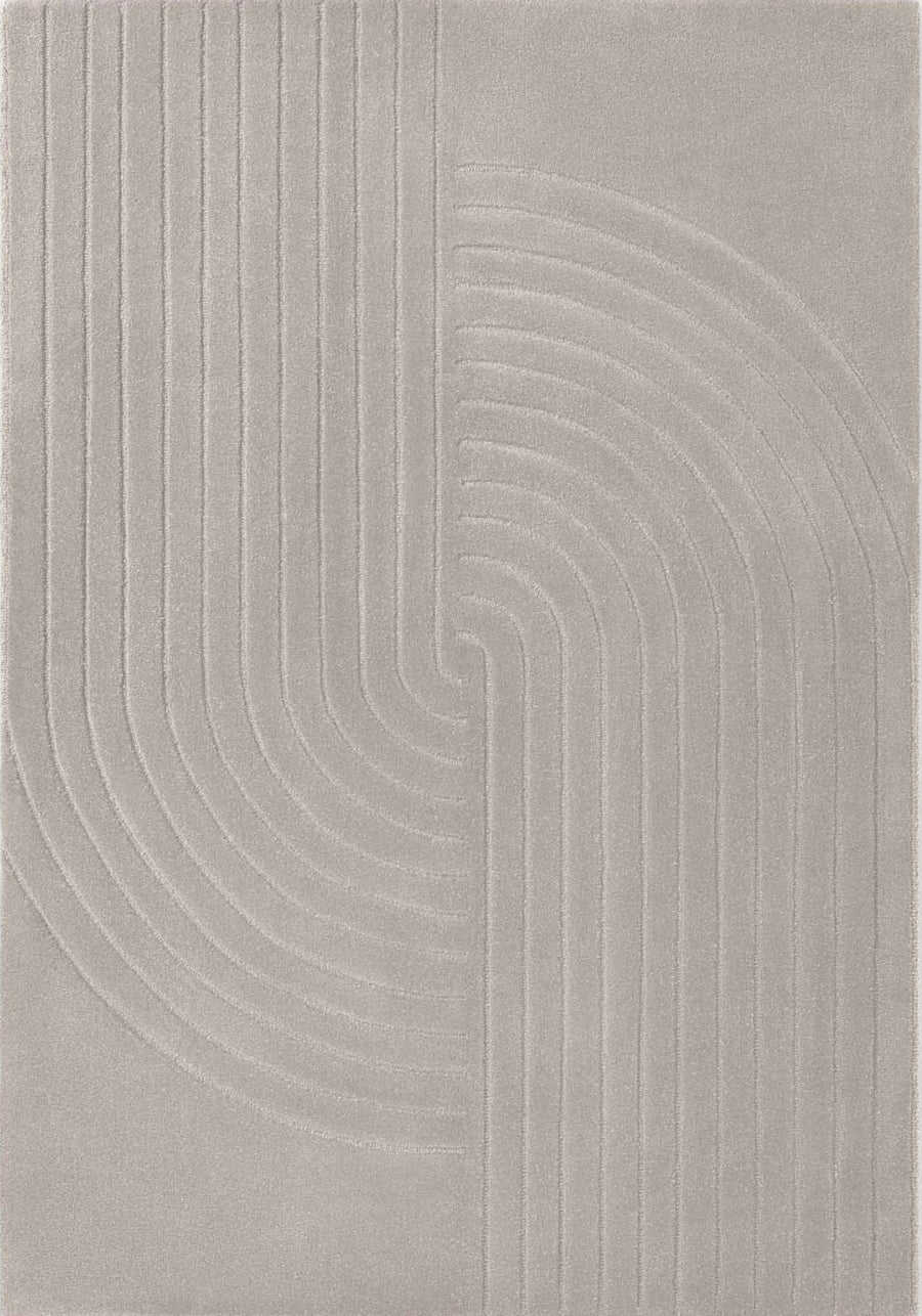 Textured gray rug with wavy line pattern