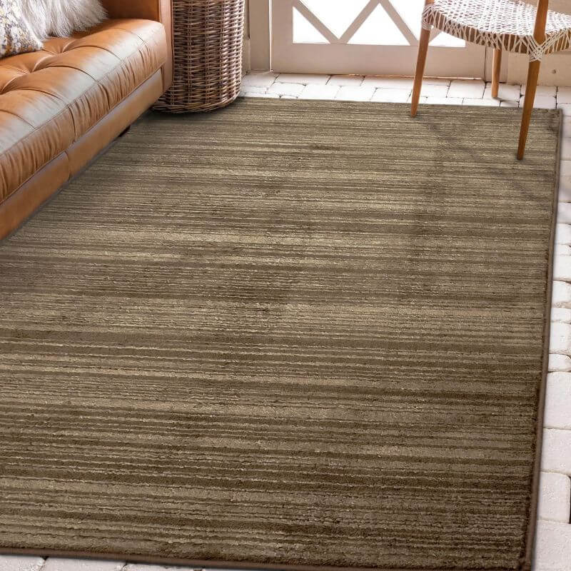Arlo Textured Rug with soft tone stripes in brown, adding sophistication to interiors.