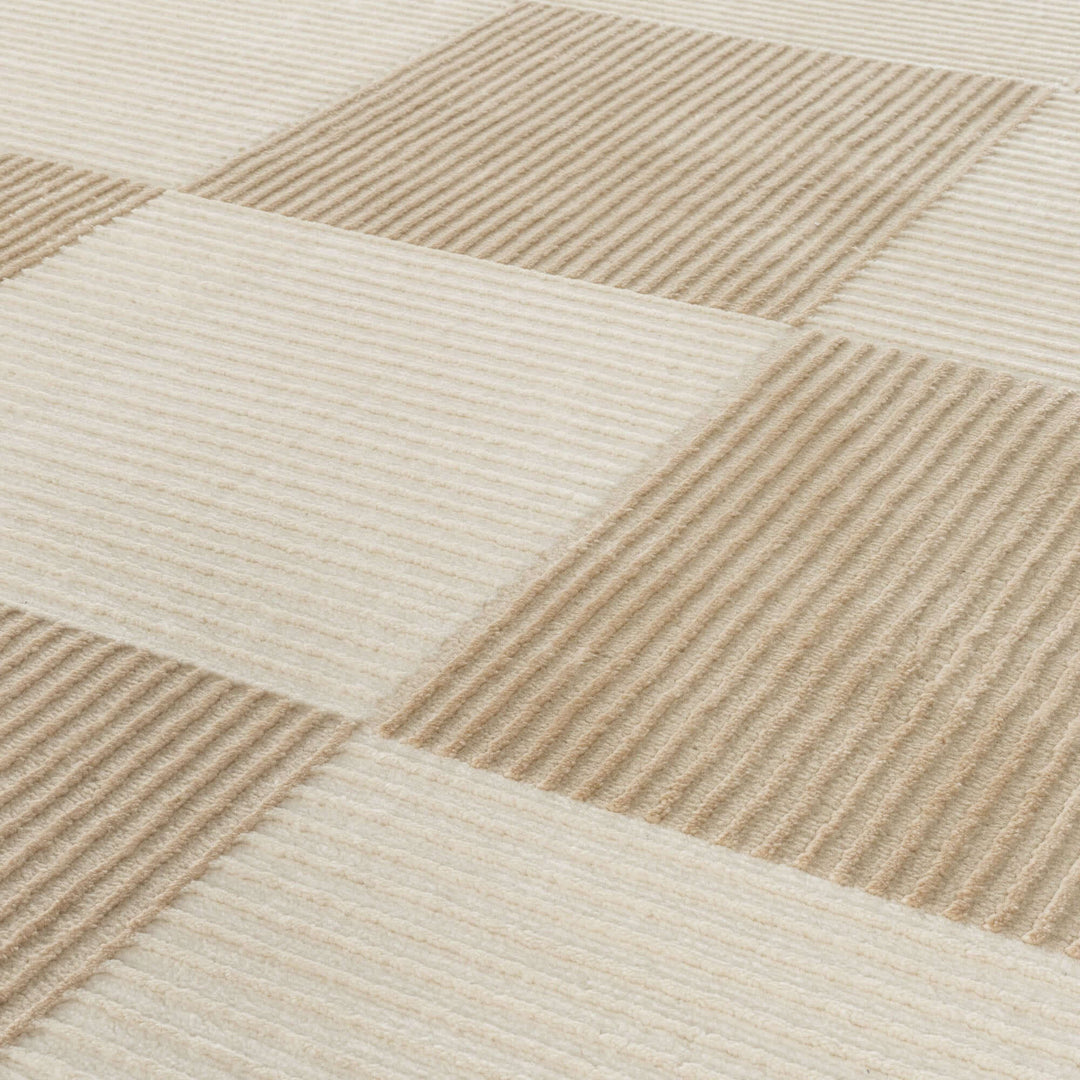 The Rugs Modern Living Room Rug - Checkered Design Sync Rug in Beige