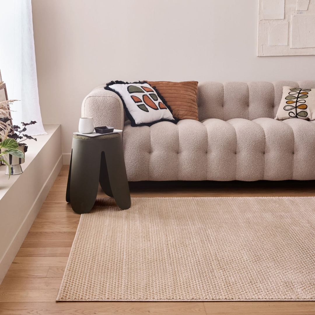 Beige Aura Rug stain-resistant, non-shedding, dots design