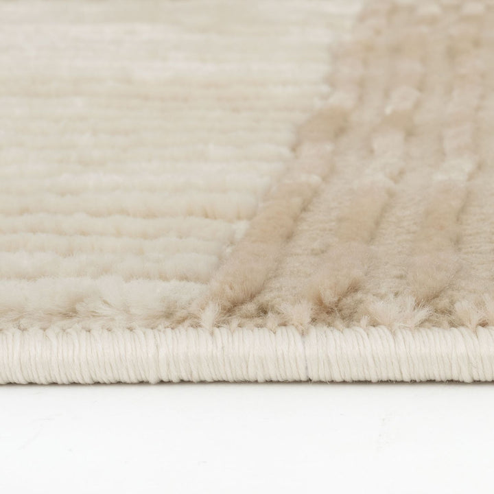 Sync Beige Rug Geometric design textured pile, stain-resistant.