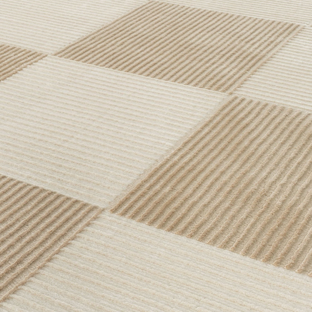 Sync Beige Rug Geometric design textured pile, stain-resistant.