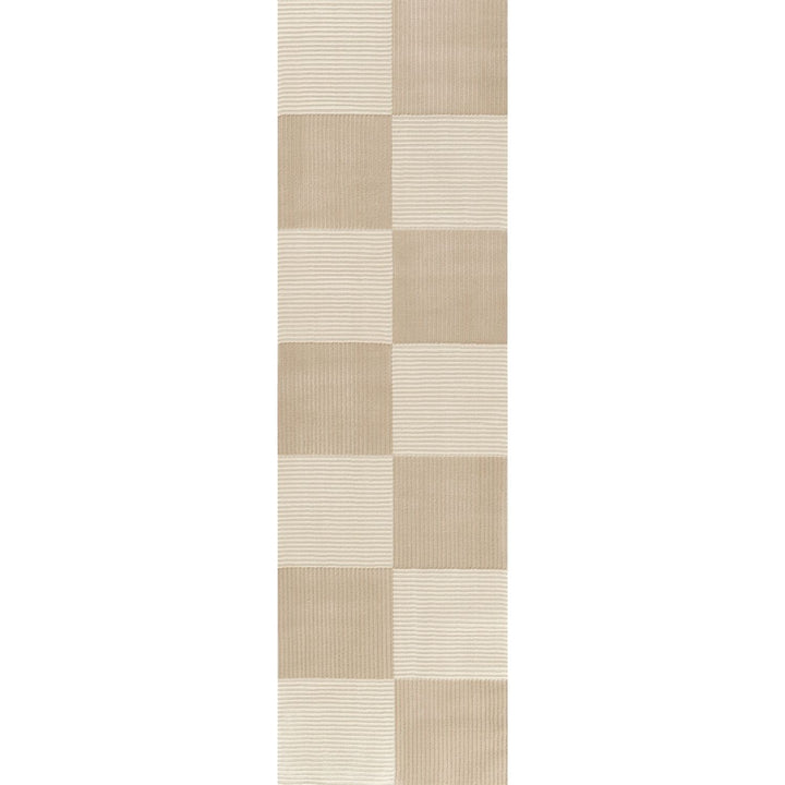 Sync Beige Rug Geometric design textured pile, stain-resistant.