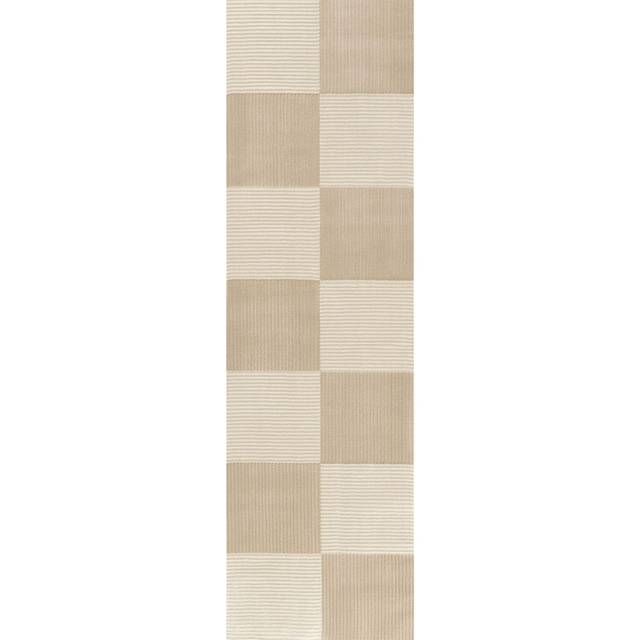 Sync Beige Rug Geometric design textured pile, stain-resistant.