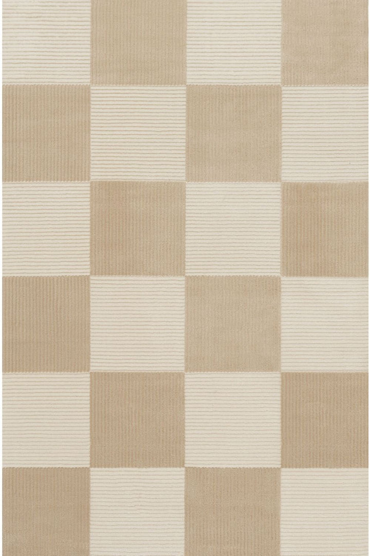 Sync Beige Rug Geometric design textured pile, stain-resistant.
