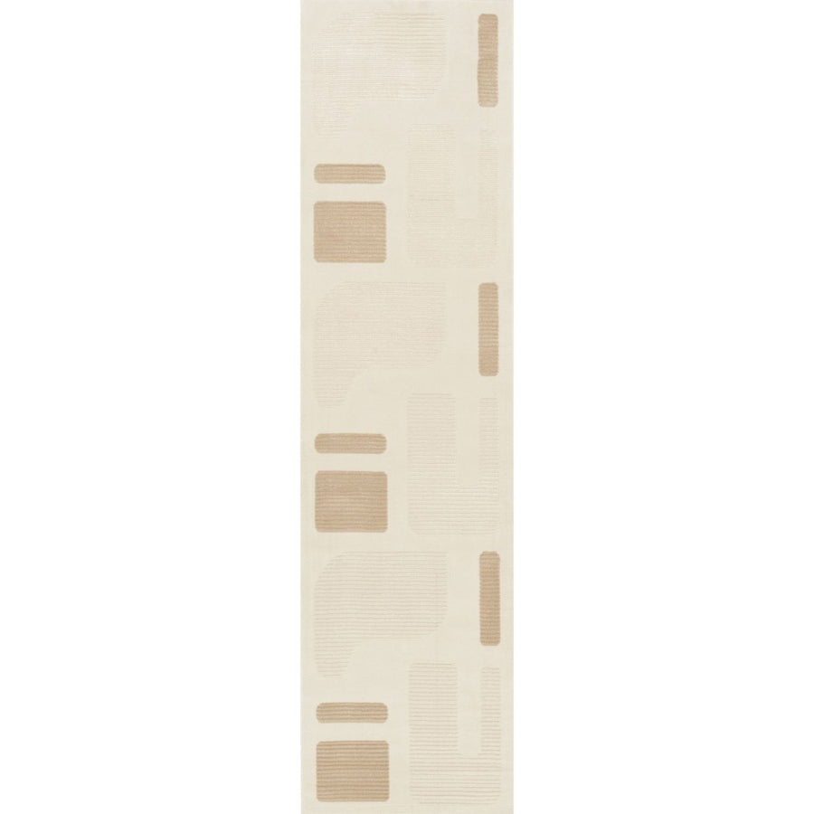 Vista Beige rug abstract design, stain-resistant, soft pile.
