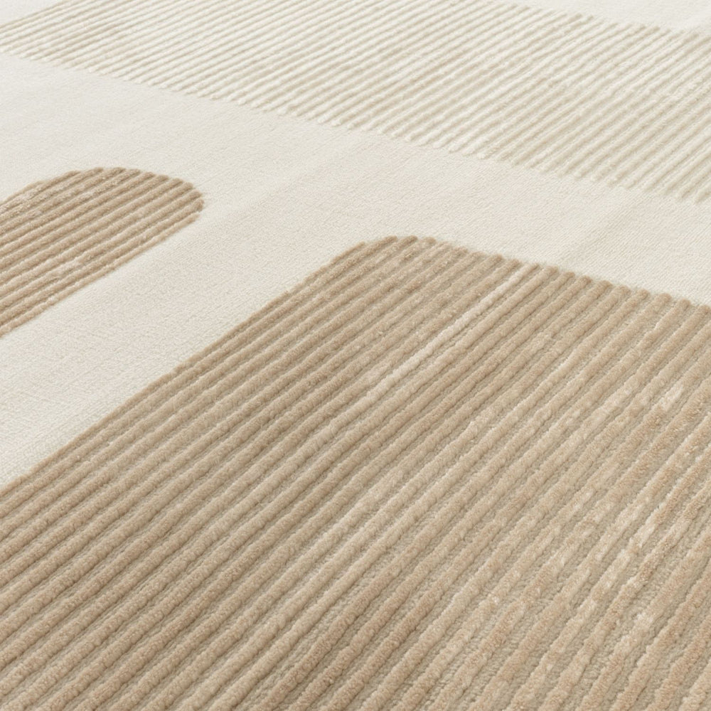 Vista Beige rug abstract design, stain-resistant, soft pile.