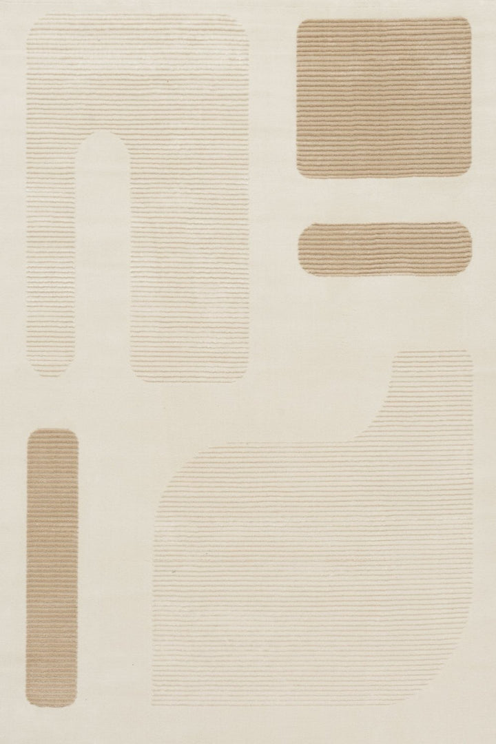 Vista Beige rug abstract design, stain-resistant, soft pile.