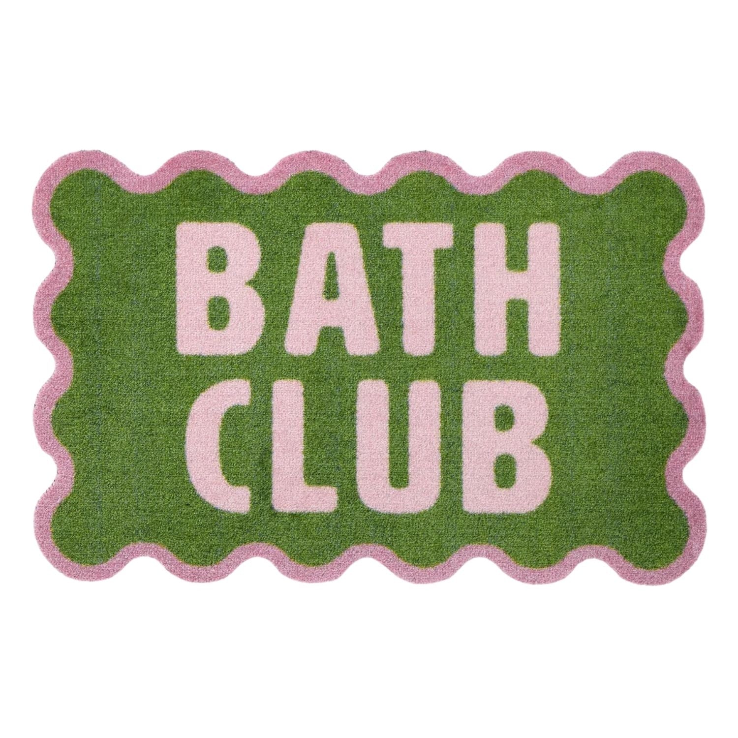 Green bath mat with 'Bath Club' text on a white background