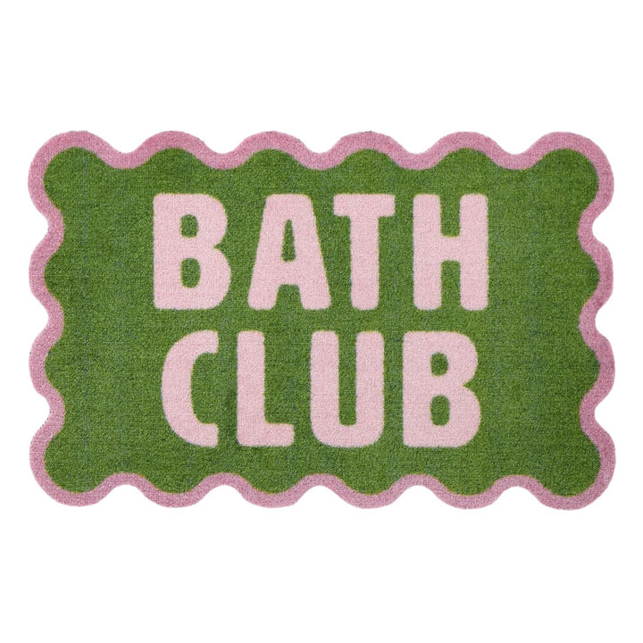Green bath mat with 'Bath Club' text on a white background