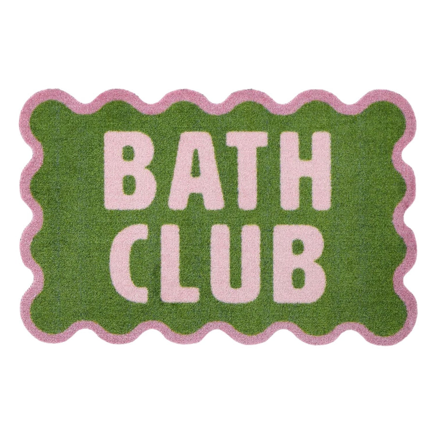 Green bath mat with 'Bath Club' text on a white background