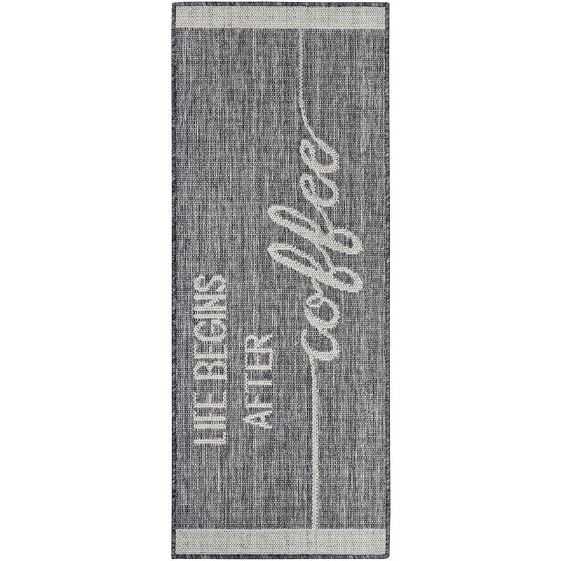 Kitchen Begins After Coffee Grey Runner Flatweave Rug