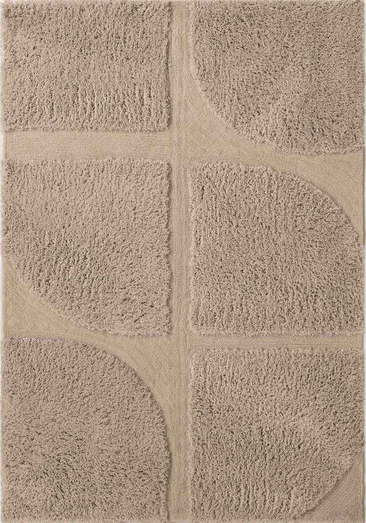 Beige textured rug with a geometric pattern