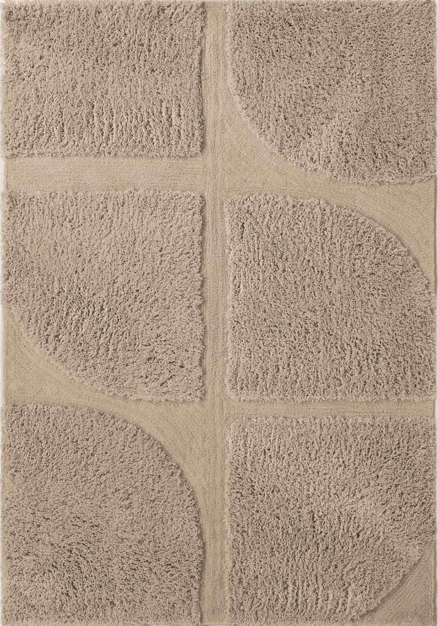 Beige textured rug with a geometric pattern