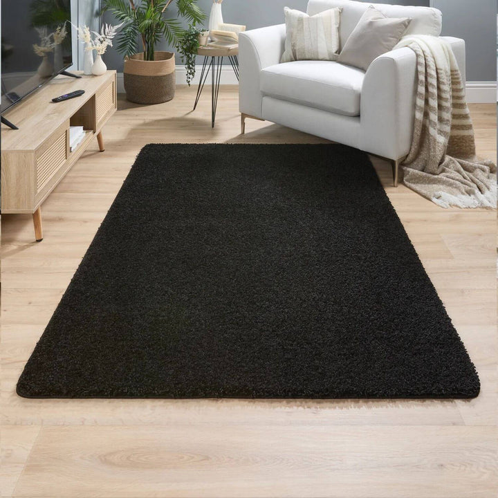 Washable Black Shaggy Rug | Luxury British Design | The Rugs