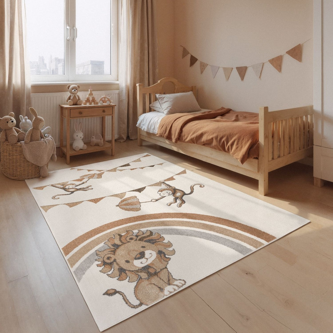Kids rainbow rug, Heat-insulating, Soft pile, Cream colour | THE RUGS