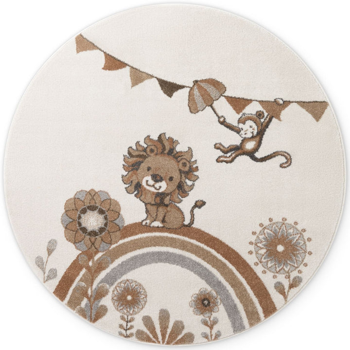 Kids Round Lion Rug, Heat-insulating, Cream Colour, Easy to CLean |THE RUGS