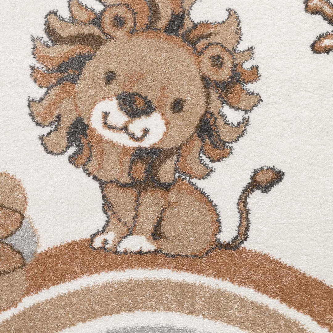 Kids Round Lion Rug, Heat-insulating, Cream Colour, Easy to CLean |THE RUGS
