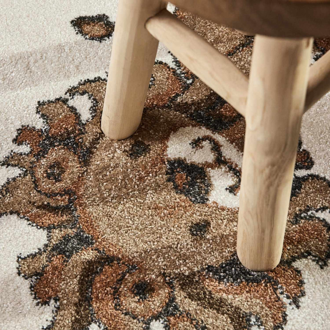 Kids Round Lion Rug, Heat-insulating, Cream Colour, Easy to CLean |THE RUGS