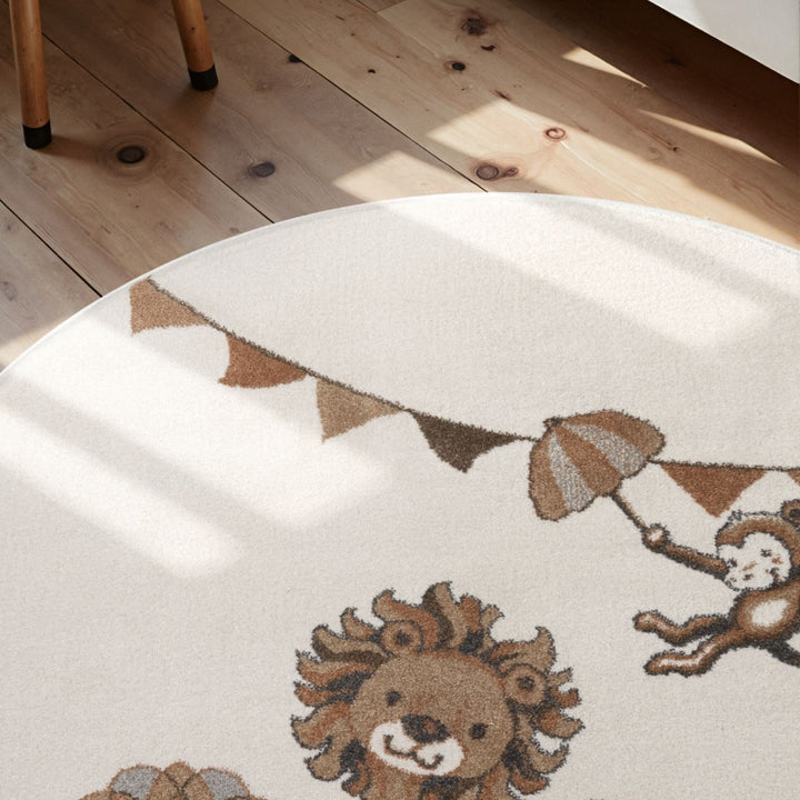 Kids Round Lion Rug, Heat-insulating, Cream Colour, Easy to CLean |THE RUGS