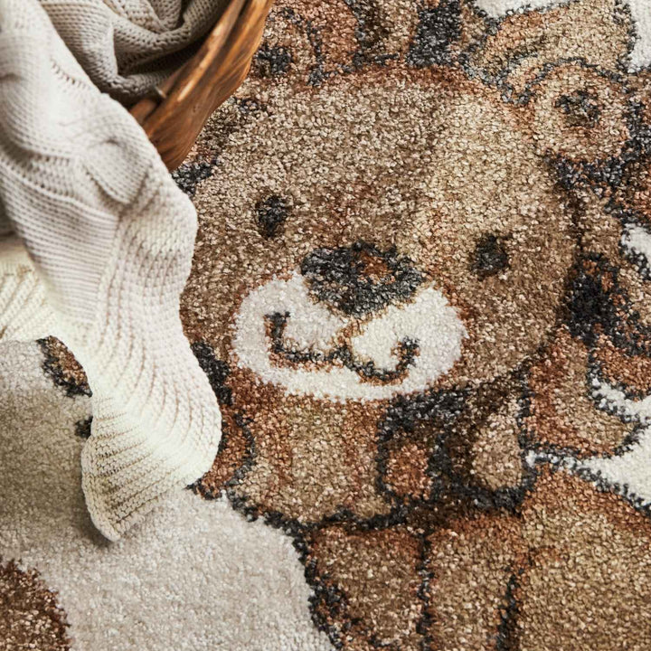 Kids Round Lion Rug, Heat-insulating, Cream Colour, Easy to CLean |THE RUGS