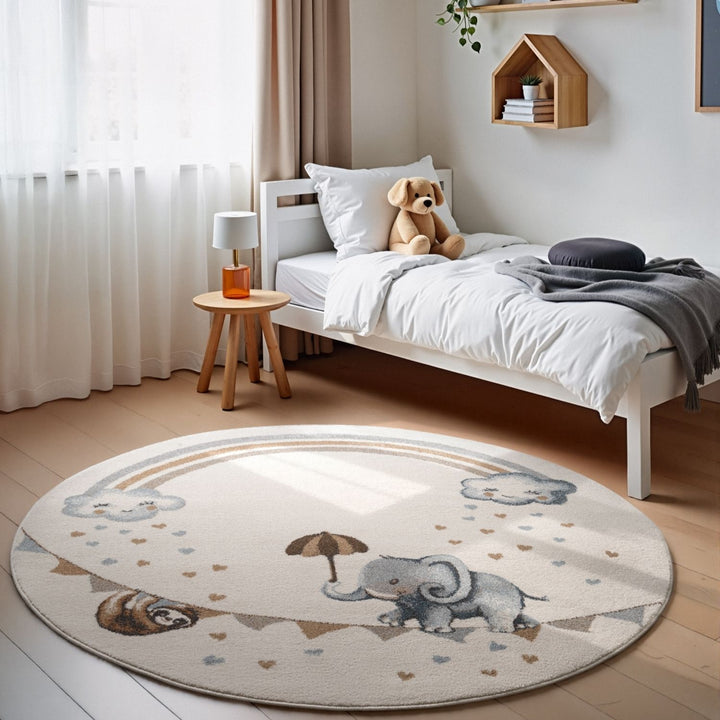 Kids Round Walk like an Elephant Rainbow Rug, Easy to clean | THE RUGS