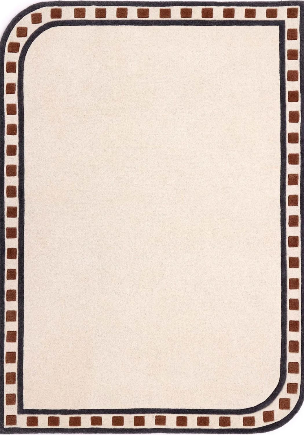 Beige rug with a brown border