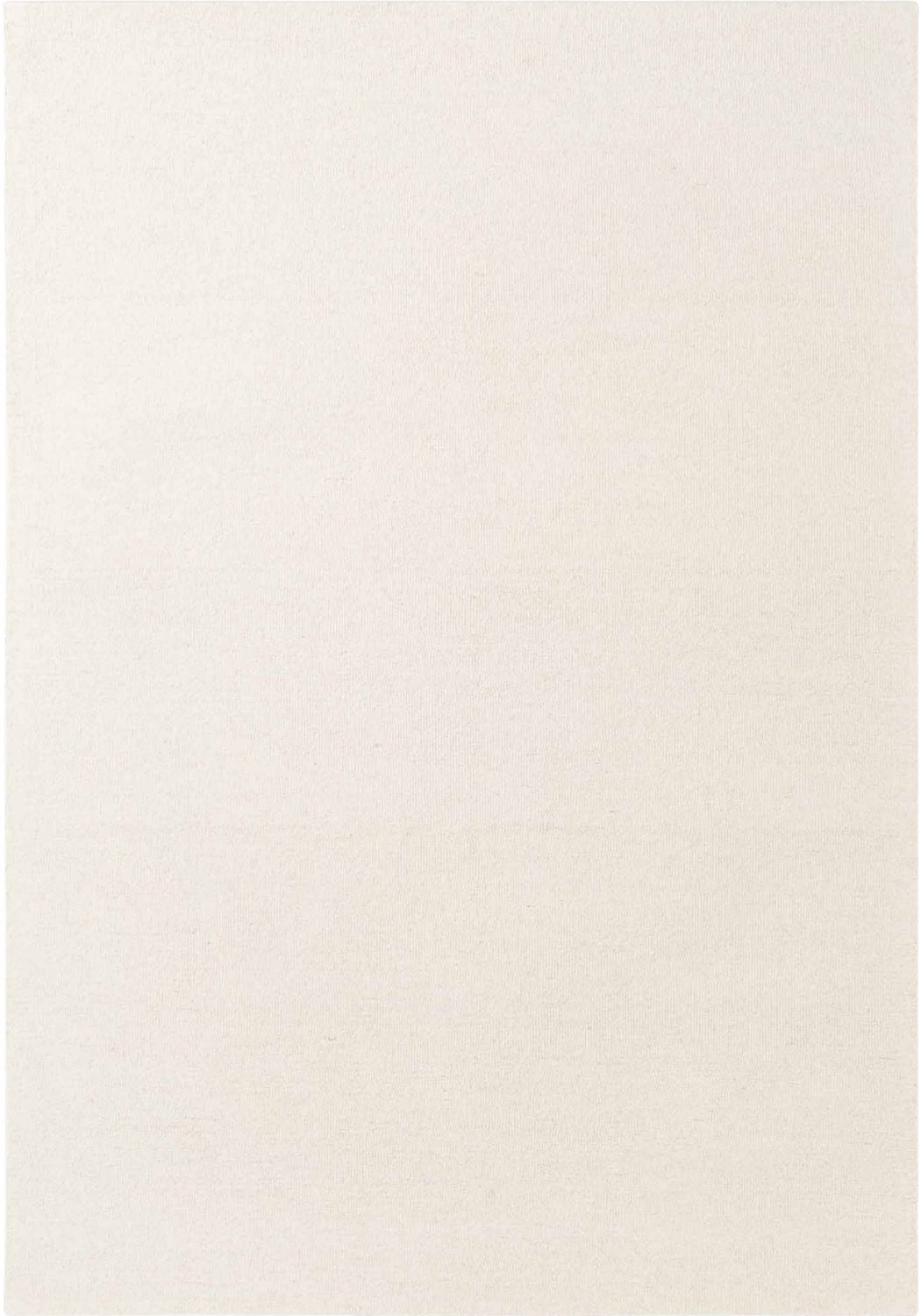 Fine Boucle Wool Rug Knots Natural White sound-absorbing, durable pile.