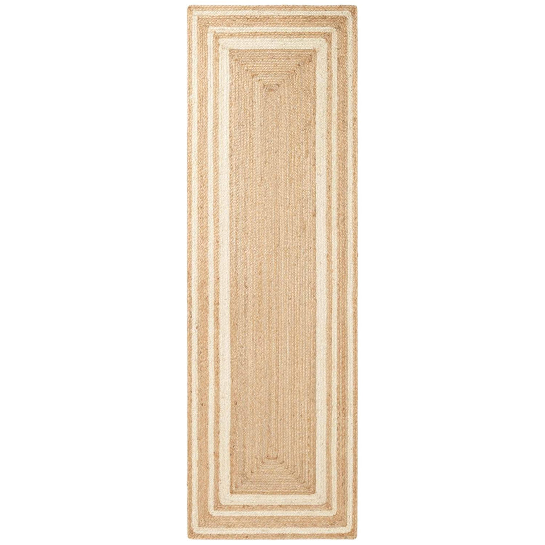 Beige braided rug on a white background