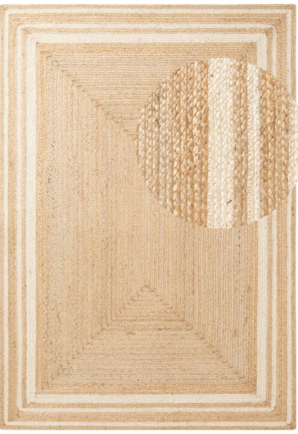 Beige braided rug with a circular pattern