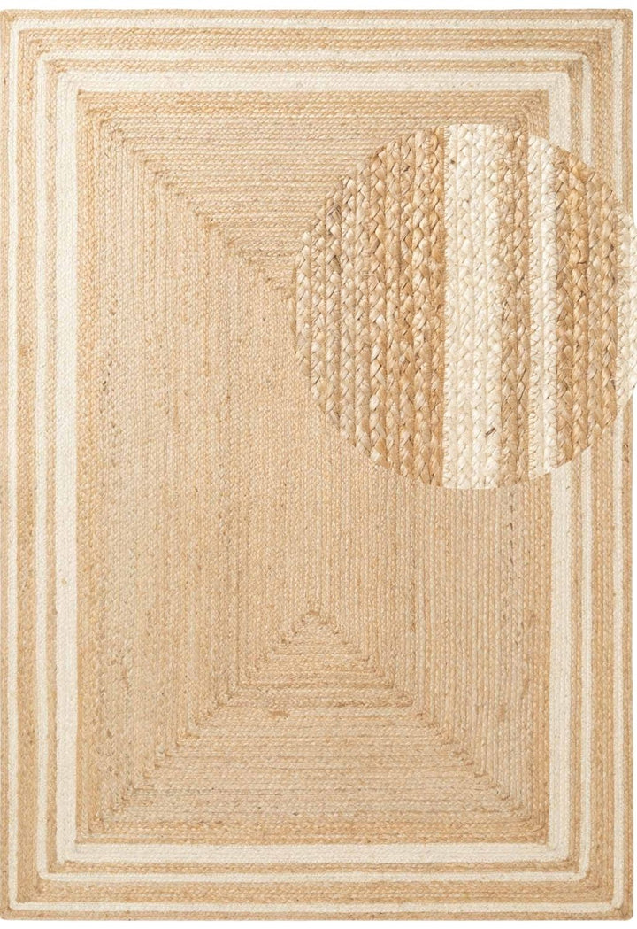 Beige braided rug with a circular pattern