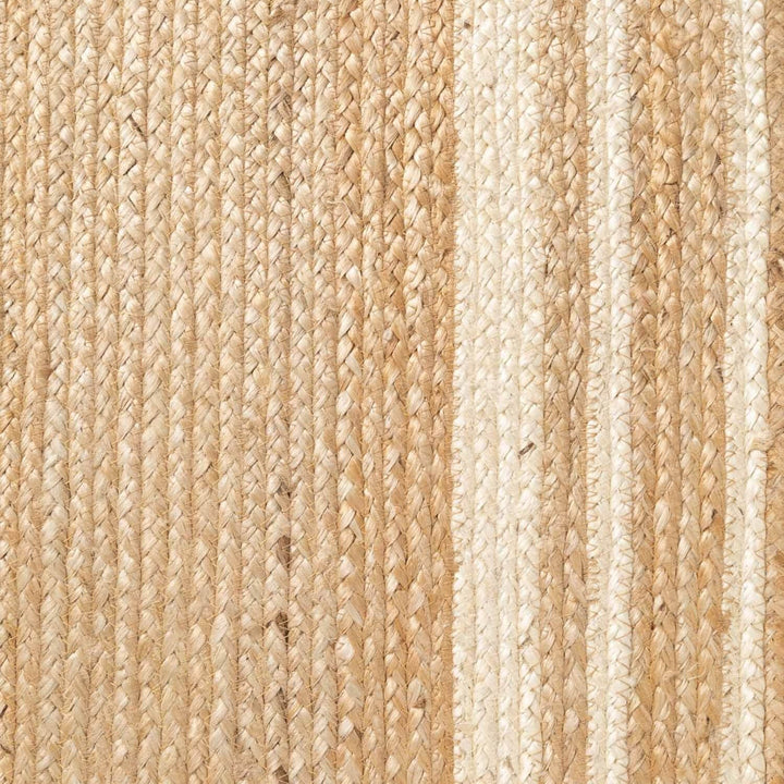 Close-up of woven beige and white striped fabric texture