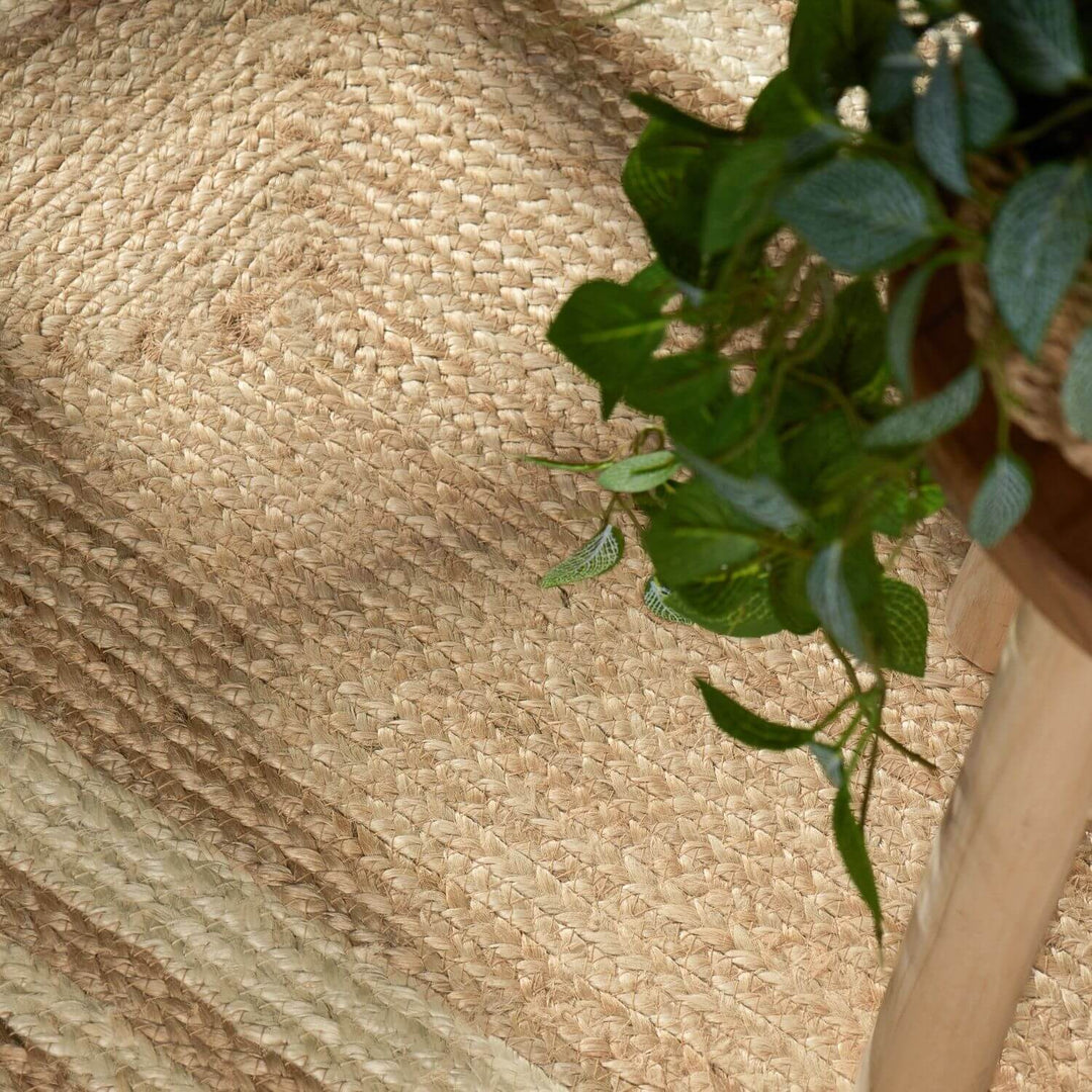 Close-up of a woven mat with a plant on top