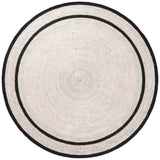 Round rug with black border on a white background