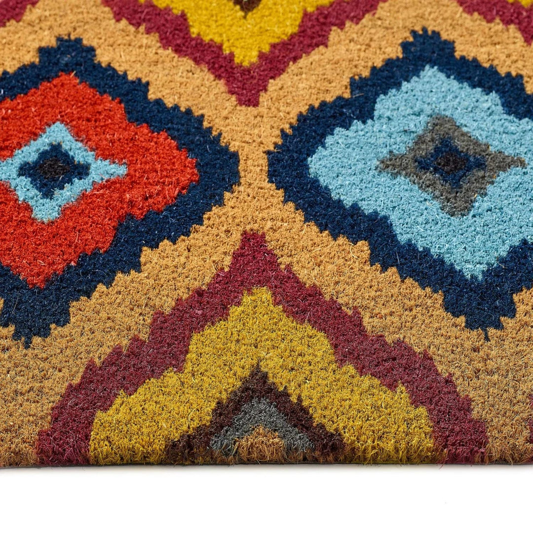 Printed Bright Ikat Coir Doormat Eco-friendly, Durable material.