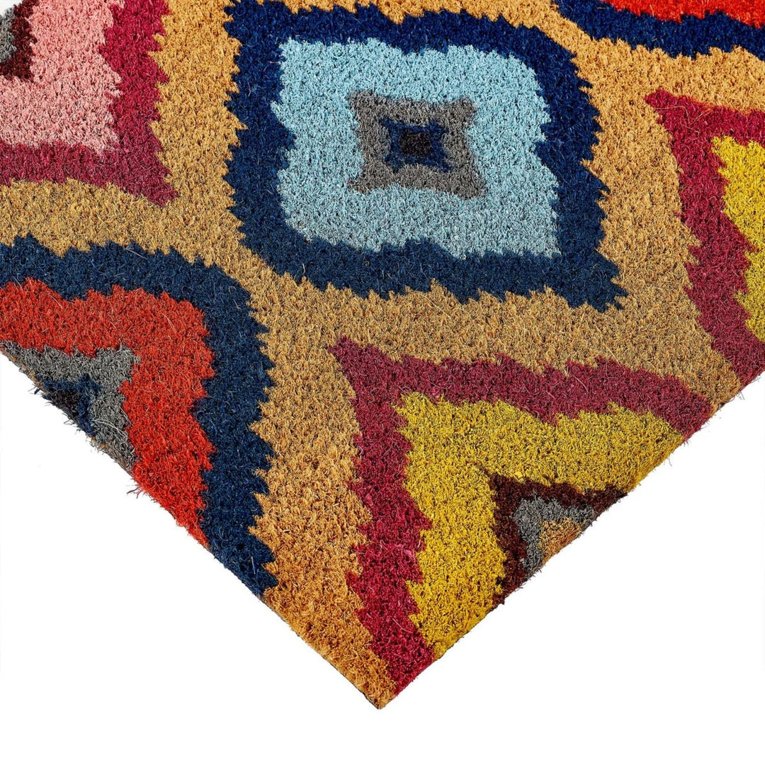 Printed Bright Ikat Coir Doormat Eco-friendly, Durable material.