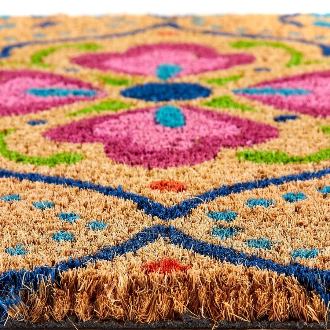 Printed Bright Ikat Coir Doormat Eco-friendly, Durable material.