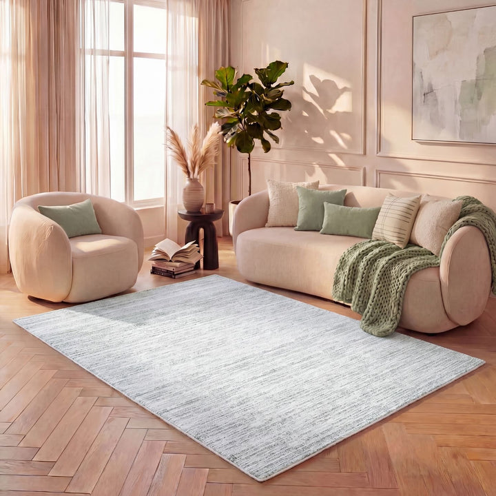 Carmel Green colour rug, striped design, soft durable pile, stain-resistant, easy-care.