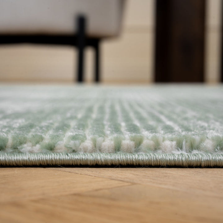 Carmel green striped design rug, textured pile, durable material, anti-allergic, easy-care | THE RUGS
