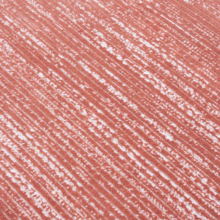 Carmel terra striped design rug, non-shedding, soft pile, cotton backing, machine-made rug.