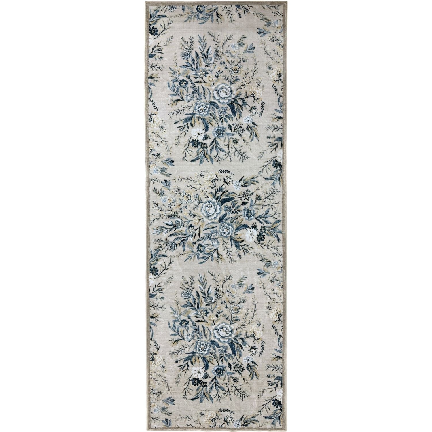 The Rugs Classical Winter Bloom Rug - Cream & Blue Floral